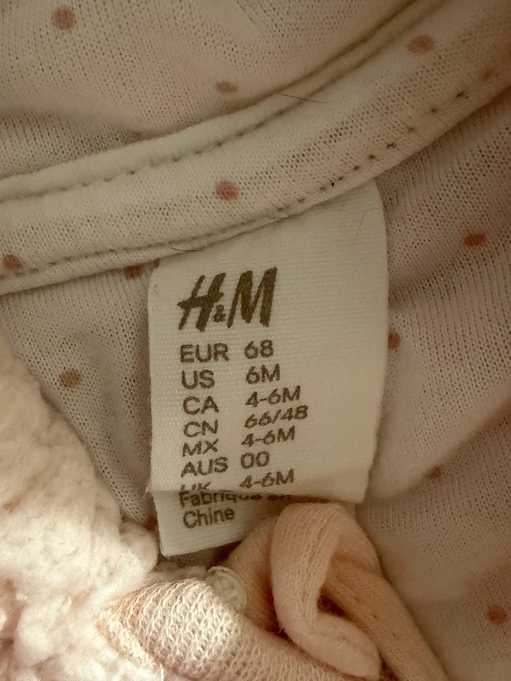 H&M Light pink Teddy Fleece Romper / 3-6 months